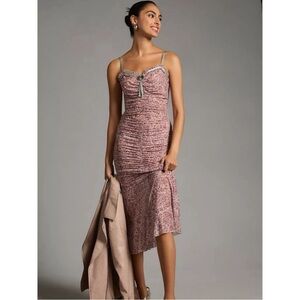 Leopard Ruched Sheer Midi Dress